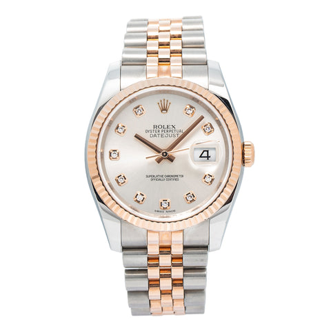 Rolex Datejust 116231 2012 B/P 18k Rose Jubilee Factory Diamond Dial Watch 36mm