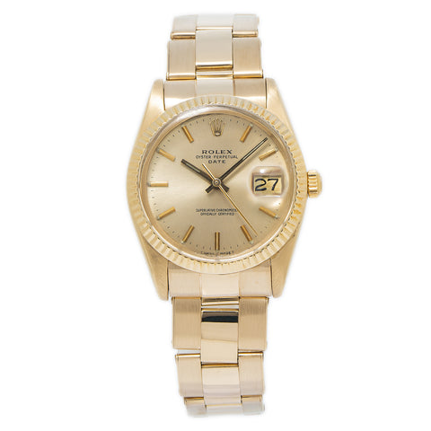 Rolex Date 1500 Oyster 18k Yellow Gold Automatic Champagne Dial Men's Watch 34mm