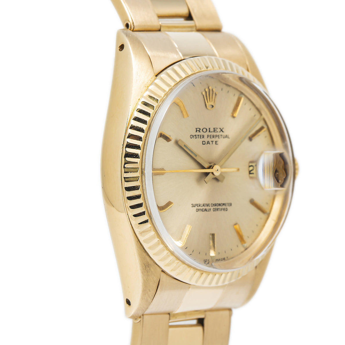 Rolex Date 1500 Oyster 18k Yellow Gold Automatic Champagne Dial Men's Watch 34mm