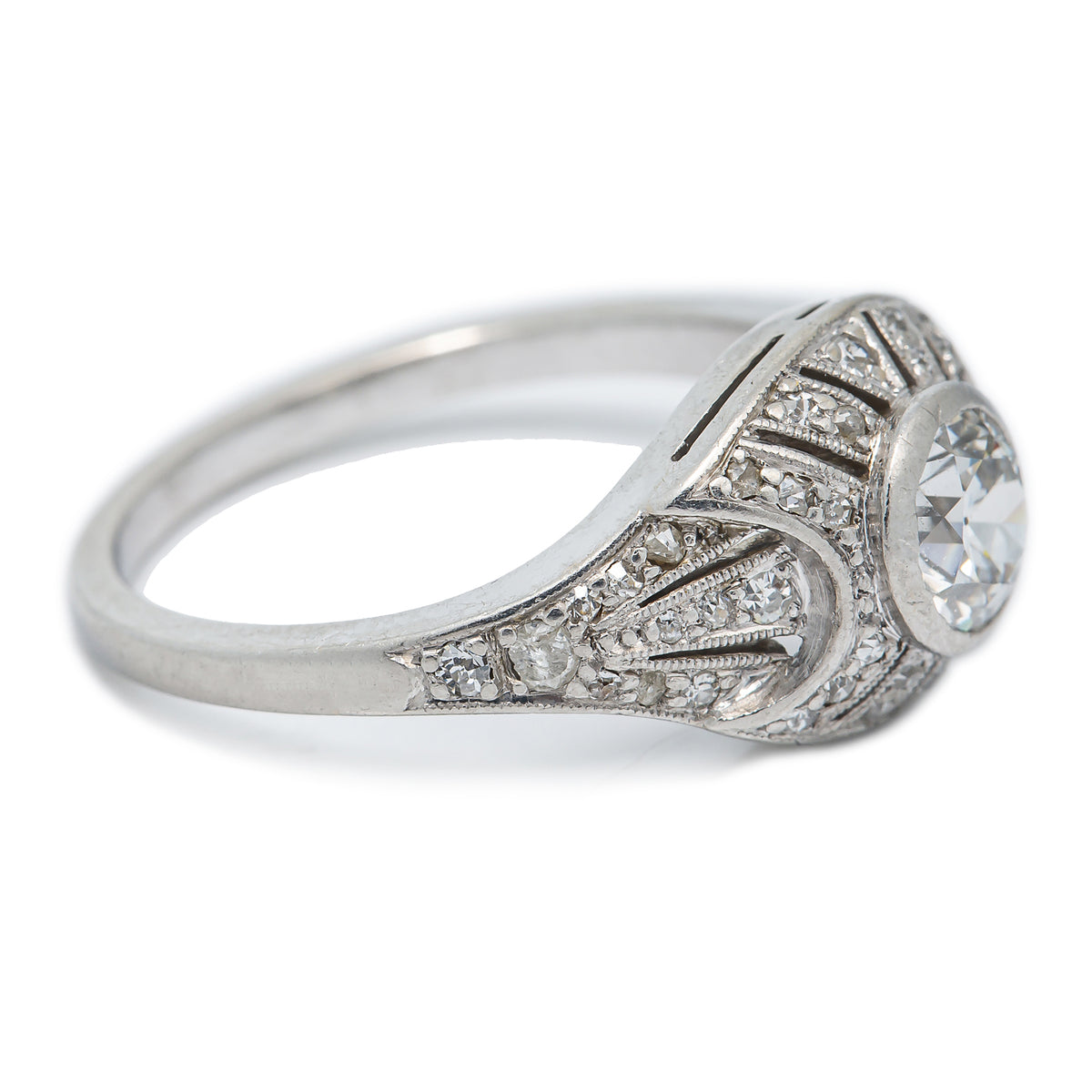 Platinum Antique Engagement Ring 0.55 Ct European Cut E Color VVS1 4.8grams