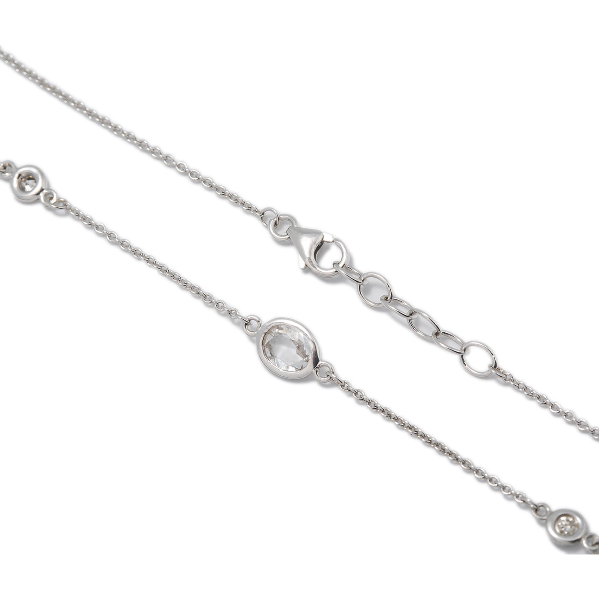 14k White Gold 1.20 Ct White Sapphire .040 Ct G VS1 Diamond By The Yard Necklace