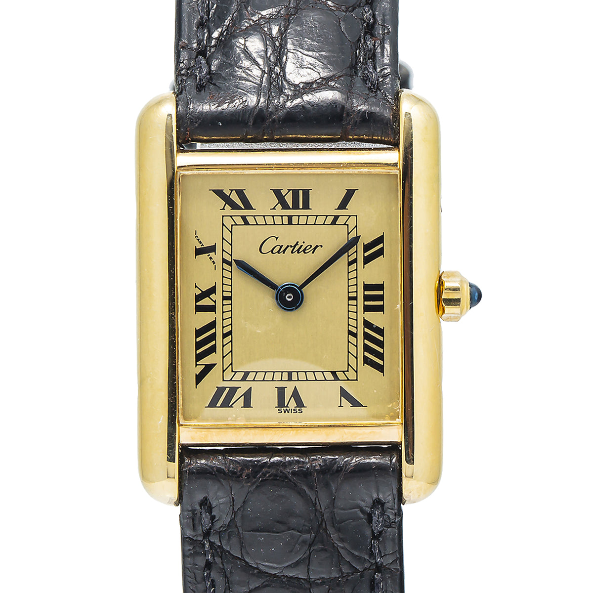 Cartier Tank Vermeil Gold Plated Quartz Champagne Dial Ladies Watch 21x28mm