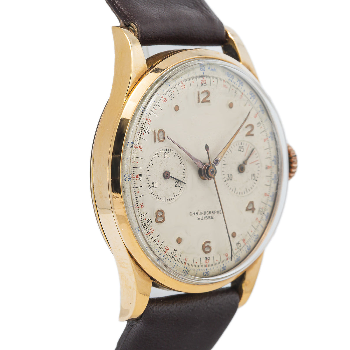 Chronographe Suisse Vintage Chronograph 18K Rose Gold Men's Watch 38mm