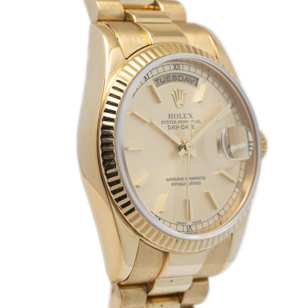 Rolex Day-Date 18238 President 18k Yellow Gold Index Champagne Dial Watch 36mm