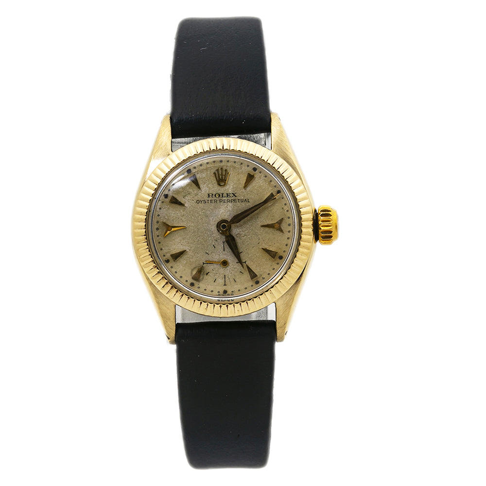 Rolex Oyster Perpetual 6509 Automatic Ladies Watch 9k YG Champagne Dial 25mm