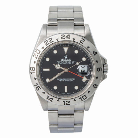 Rolex Explorer II 16570 F-Serial Men's Automatic Watch Black Dial SS 40mm